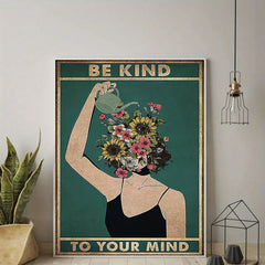 Abstract Canvas Wall Art - Watering Girl & Plant Decor
